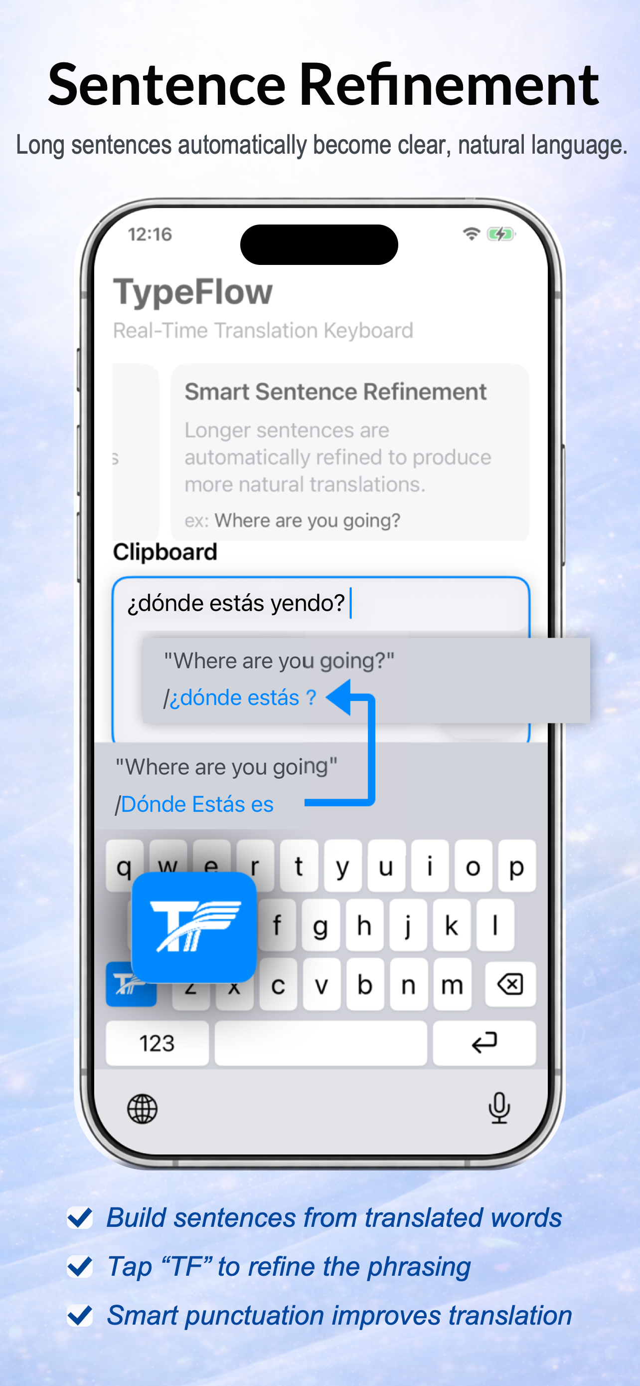 Sentence refinement screenshot